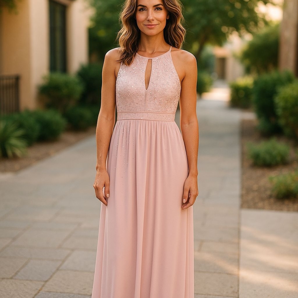 Night Way Collections Pink Halter Maxi Dress for Weddings